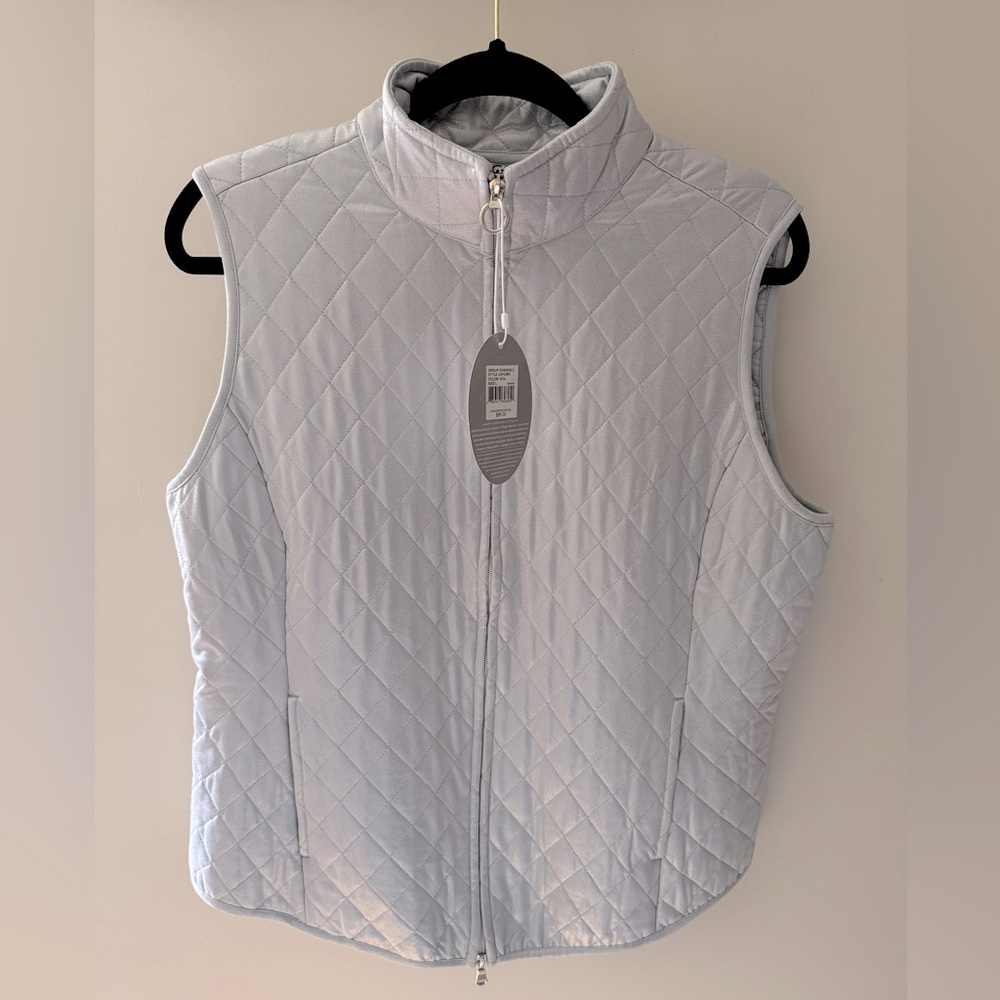 NWT Preppy Golf Outerwear GREG NORMAN Metallic Silver Quilted Sleeveless Vest L